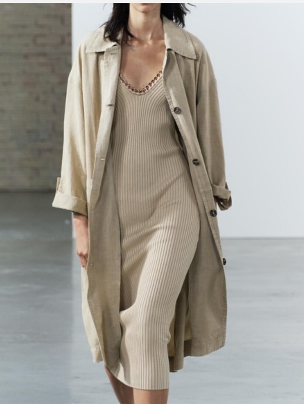 Zara Womens ZW Collection Light Khaki Washed Oversized Trench Coat XS / Small